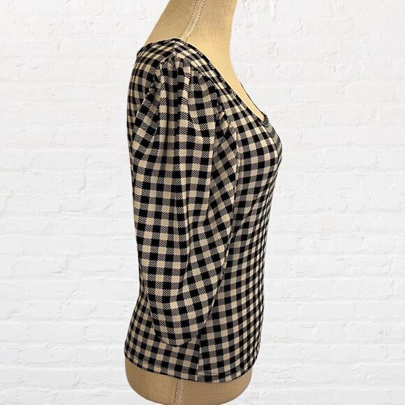 NWOT Shein, Medium, Black Checkerboard Puff Sleeve Boat Neck 3/4 Sleeve - Picture 4 of 6